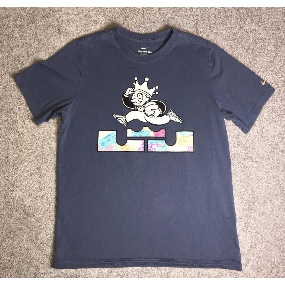 Nike Lebron James Monopoly Graphics T-Shirt Men's Size Large Blue HF6189-491